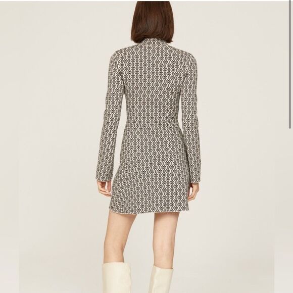 NEW Maje Roy Patterned Fitted Mockneck Long Sleeve Knit Dress Size 8 - Picture 3 of 13